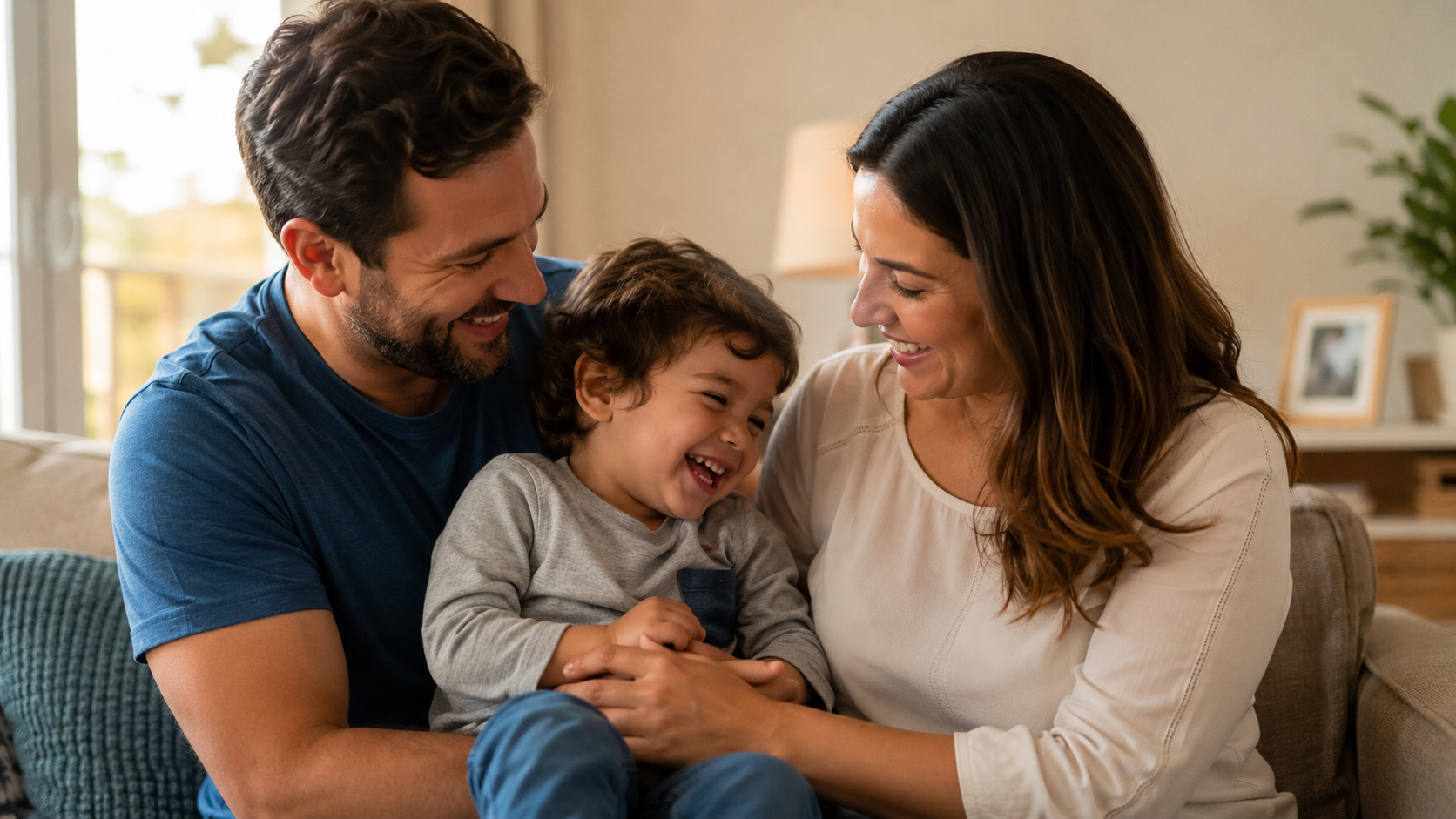 Fam&iacute;lia com crian&ccedil;a em clima de prote&ccedil;&atilde;o e seguran&ccedil;a