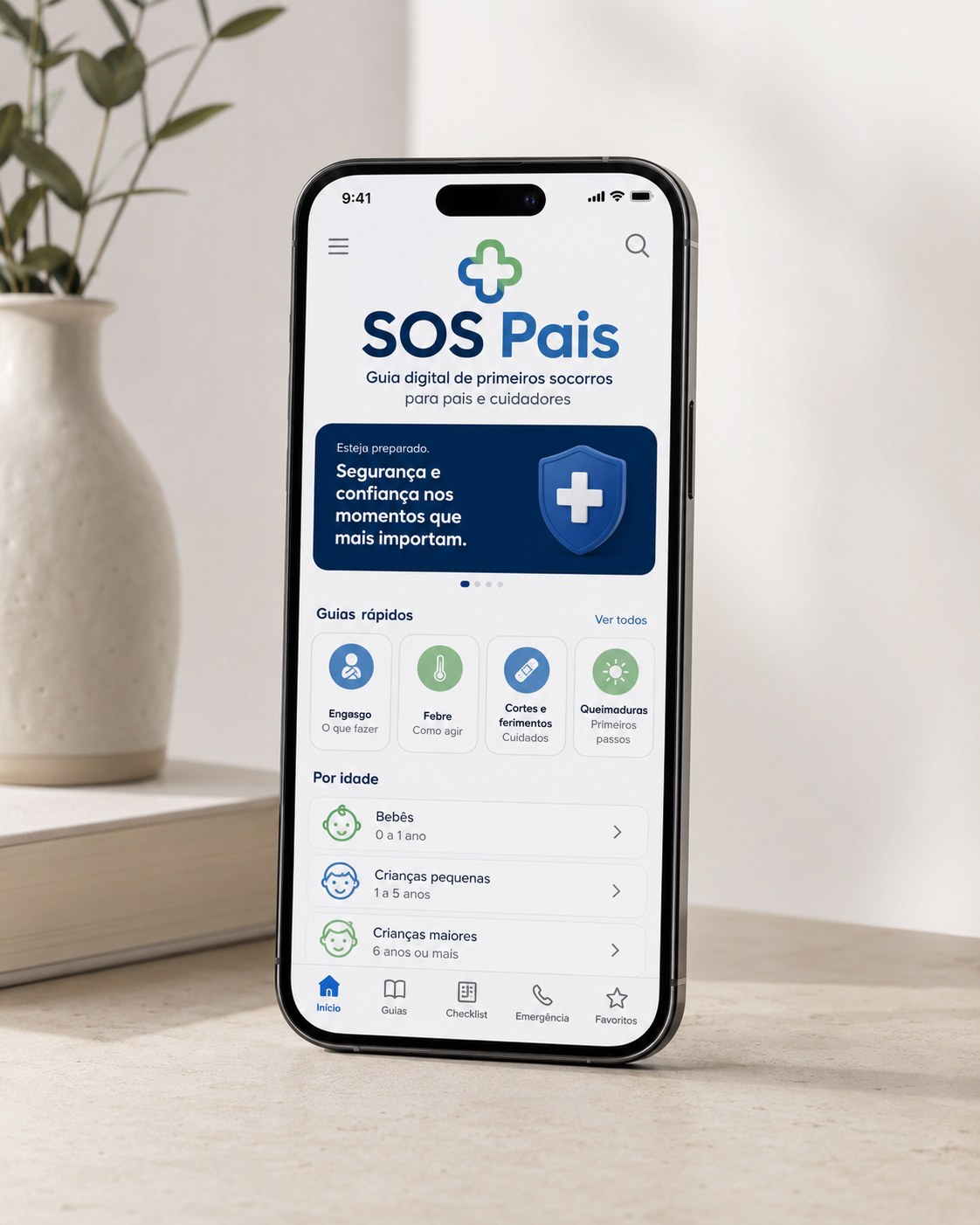 Mockup do guia SOS Pais no celular